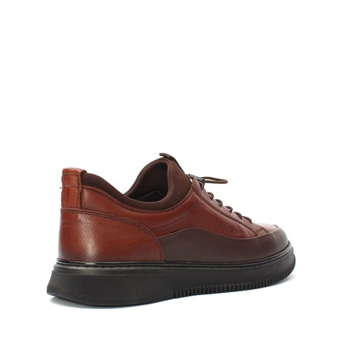 Erkek Kahverengi Bağcıklı Kalın Tabanlı Deri Günlük Ayakkabı