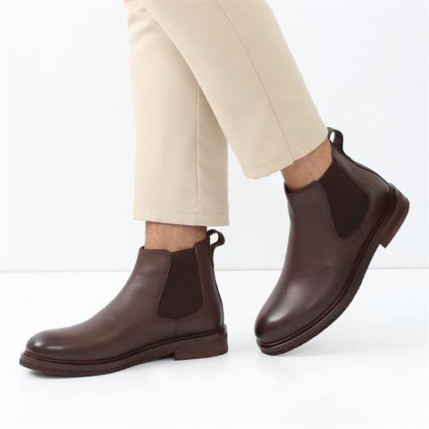 Erkek Kahverengi Deri Chelsea Bot