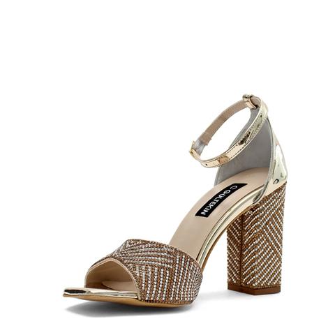 Kadın Dore Taşlı Kalın Topuklu Abiye Ayakkabı