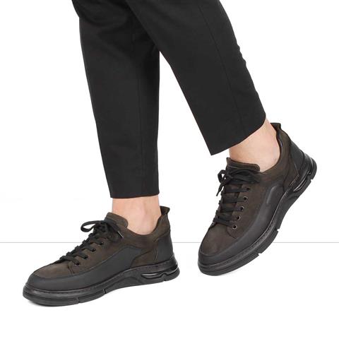 Erkek Antrasit Bağcıklı Nubuk Deri Günlük Ayakkabı