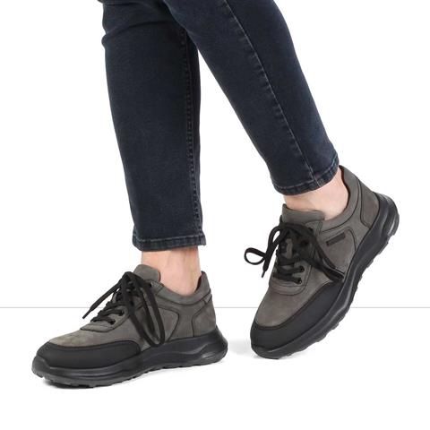 Erkek Antrasit Kalın Tabanlı Nubuk Deri Sneaker