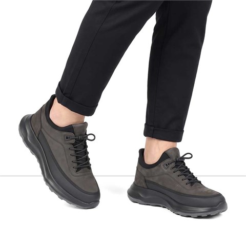 Erkek Antrasit Nubuk Siyah Deri Sneaker