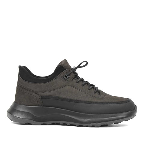 Celal Gültekin Erkek Antrasit Nubuk Siyah Deri Sneaker