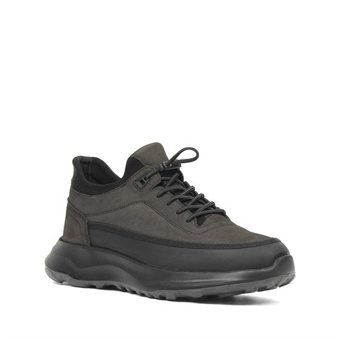 Erkek Antrasit Nubuk Siyah Deri Sneaker