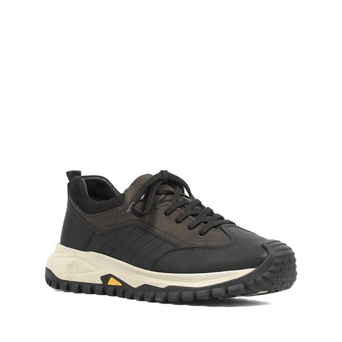 Erkek Antrasit Siyah Nubuk Deri Sneaker