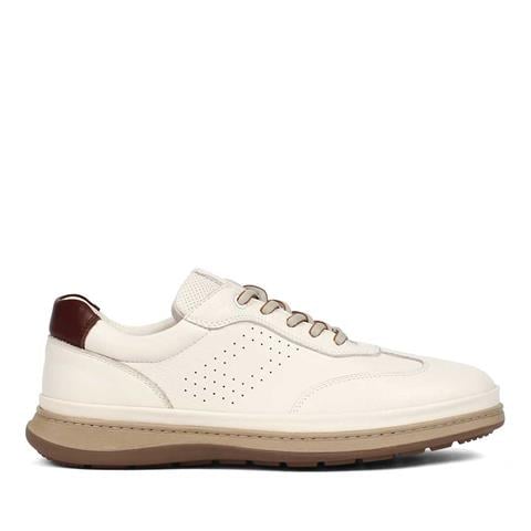 Erkek Bej Bağcıklı Deri Sneaker