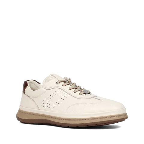 Erkek Bej Bağcıklı Deri Sneaker