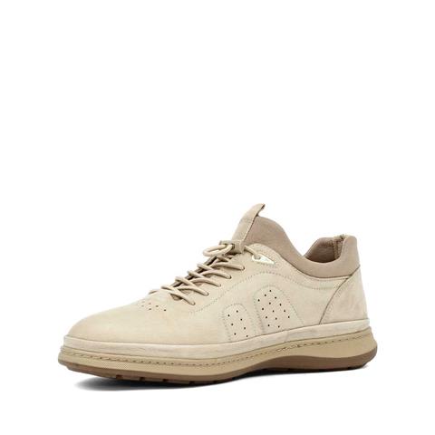 Erkek Bej Bağcıklı Kalın Tabanlı Nubuk Deri Sneaker