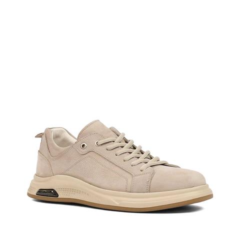 Erkek Bej Bağcıklı Kalın Tabanlı Nubuk Deri Sneaker