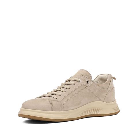 Erkek Bej Bağcıklı Kalın Tabanlı Nubuk Deri Sneaker