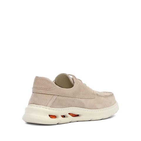 Erkek Bej Bağcıklı Kalın Tabanlı Nubuk Deri Sneaker
