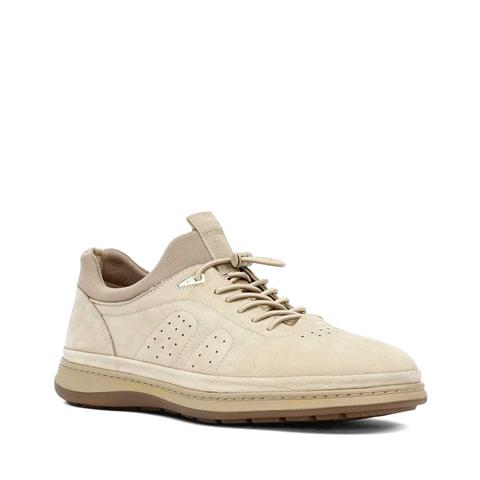 Erkek Bej Bağcıklı Kalın Tabanlı Nubuk Deri Sneaker