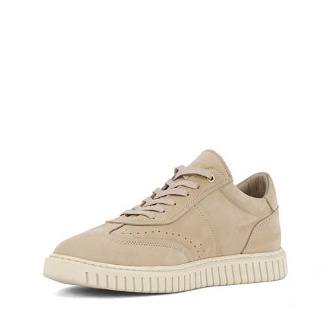 Erkek Bej Bağcıklı Kalın Tabanlı Nubuk Deri Sneaker