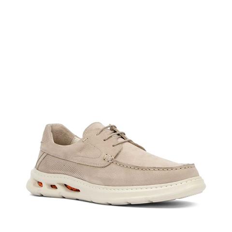 Erkek Bej Bağcıklı Kalın Tabanlı Nubuk Deri Sneaker