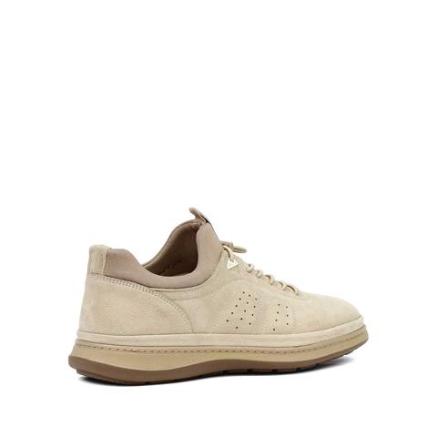 Erkek Bej Bağcıklı Kalın Tabanlı Nubuk Deri Sneaker