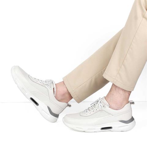 Erkek Bej Bağcıklı Kalın Tabanlı Nubuk Deri Sneaker