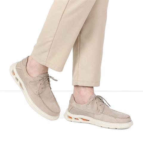 Erkek Bej Bağcıklı Kalın Tabanlı Nubuk Deri Sneaker