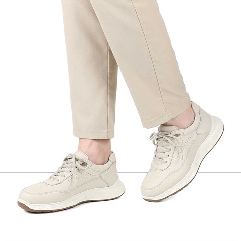 Erkek Bej Bağcıklı Kalın Tabanlı Sneaker