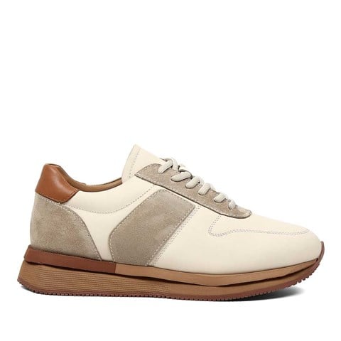 Erkek Bej Bağcıklı Kalın Tabanlı Sneaker