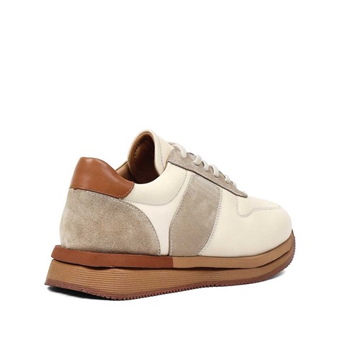 Erkek Bej Bağcıklı Kalın Tabanlı Sneaker