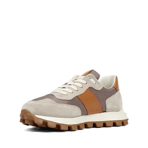 Erkek Bej Taba Bağcıklı Kalın Tabanlı Süet Deri Sneaker