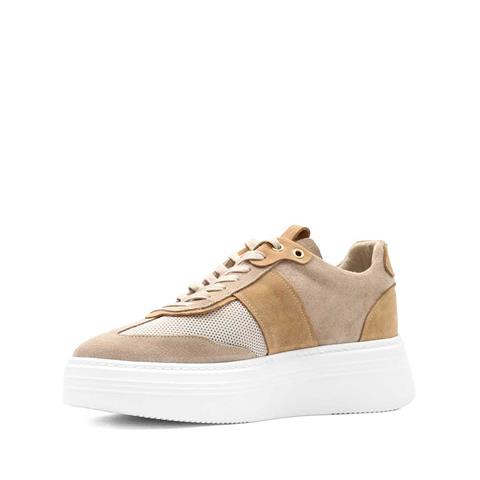 Erkek Bej Bağcıklı Kalın Tabanlı Süet Deri Sneaker