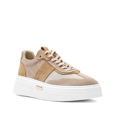 Erkek Bej Bağcıklı Kalın Tabanlı Süet Deri Sneaker