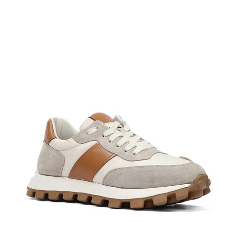 Erkek Bej Bağcıklı Kalın Tabanlı Süet Deri Sneaker