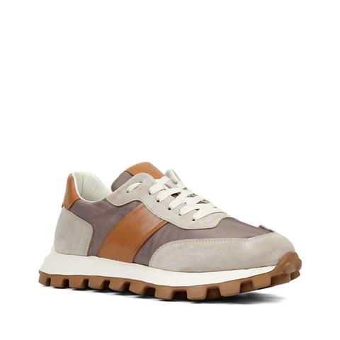 Erkek Bej Taba Bağcıklı Kalın Tabanlı Süet Deri Sneaker