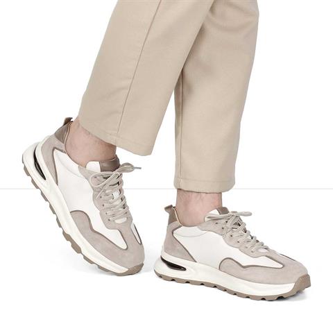 Erkek Bej Bağcıklı Süet Deri Sneaker