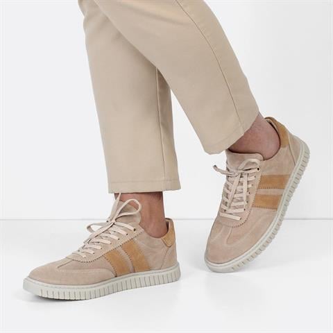 Erkek Bej Bağcıklı Süet Deri Sneaker