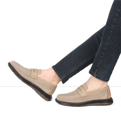Erkek Bej Deri Loafer