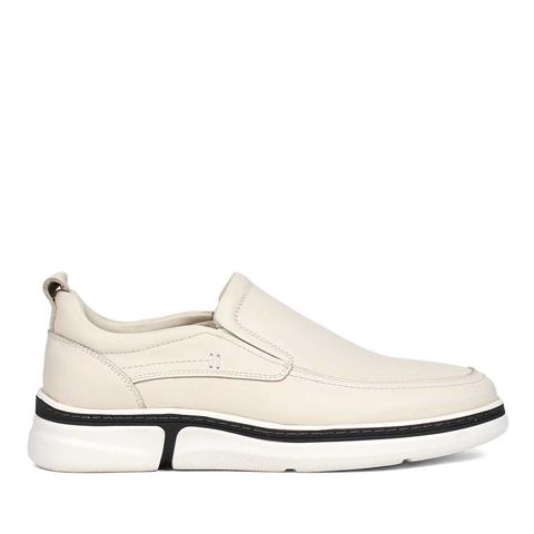 Erkek Bej Kalın Tabanlı Deri Günlük Ayakkabı