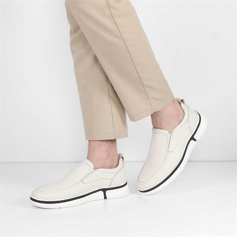 Erkek Bej Kalın Tabanlı Deri Günlük Ayakkabı