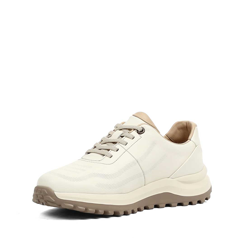 Erkek Bej Kalın Tabanlı Deri Sneaker