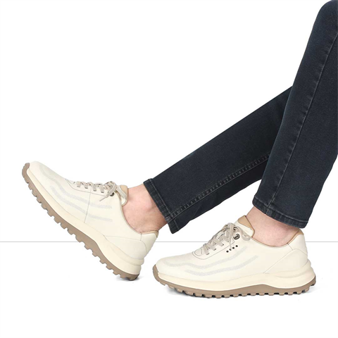 Erkek Bej Kalın Tabanlı Deri Sneaker