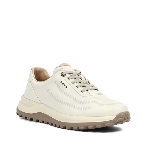 Erkek Bej Kalın Tabanlı Deri Sneaker