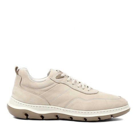 Erkek Bej Kalın Tabanlı Nubuk Deri Sneaker