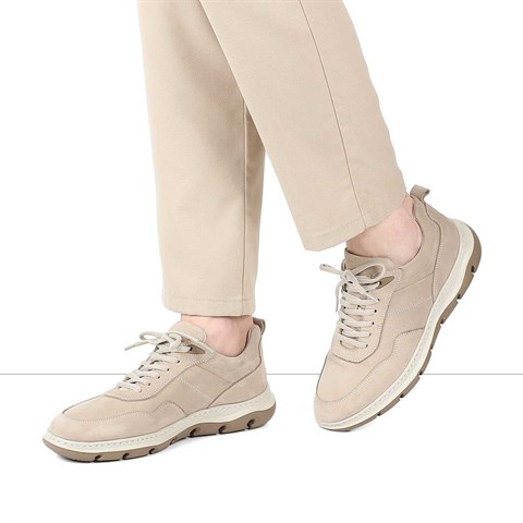 Erkek Bej Kalın Tabanlı Nubuk Deri Sneaker