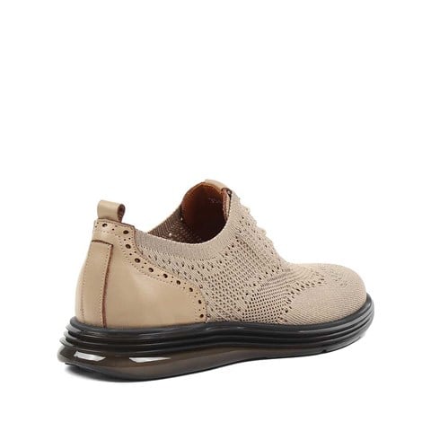 Erkek Bej Kalın Tabanlı Örgü Deri Ayakkabı