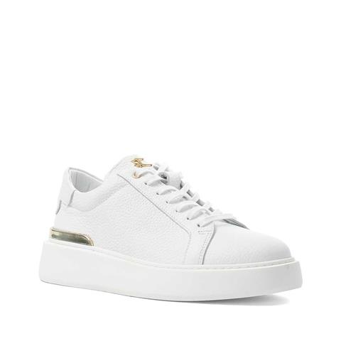 Erkek Beyaz Bağcıklı Kalın Tabanlı Deri Sneaker