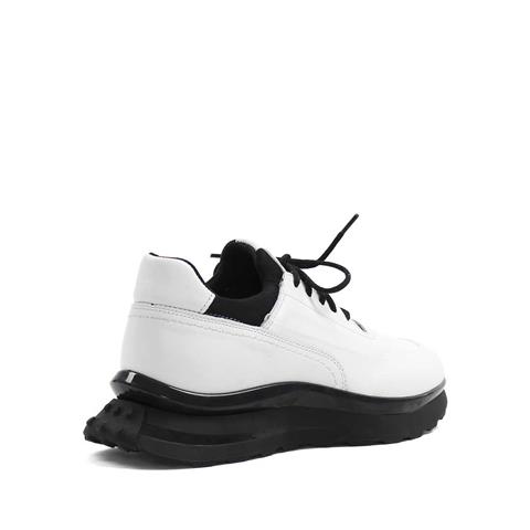 Erkek Beyaz Bağcıklı Kalın Tabanlı Deri Sneaker