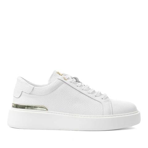 Erkek Beyaz Bağcıklı Kalın Tabanlı Deri Sneaker