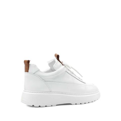 Erkek Beyaz Bağcıklı Kalın Tabanlı Deri Sneaker