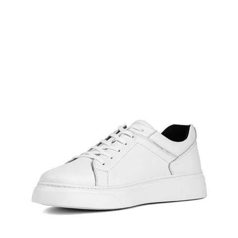 Erkek Beyaz Bağcıklı Kalın Tabanlı Deri Sneaker