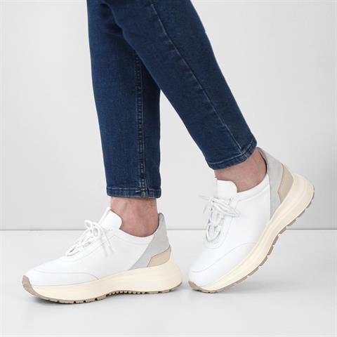 Erkek Beyaz Bağcıklı Kalın Tabanlı Deri Sneaker