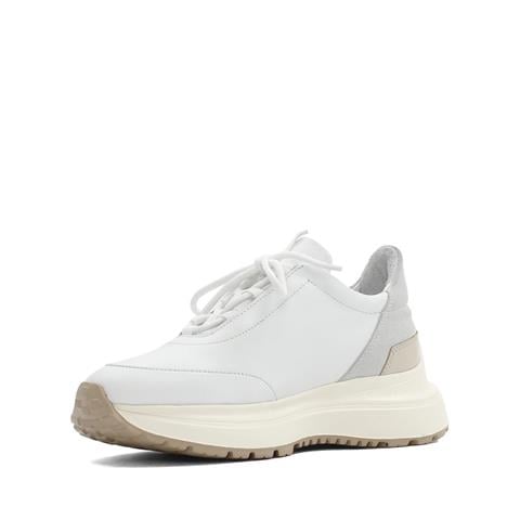 Erkek Beyaz Bağcıklı Kalın Tabanlı Deri Sneaker