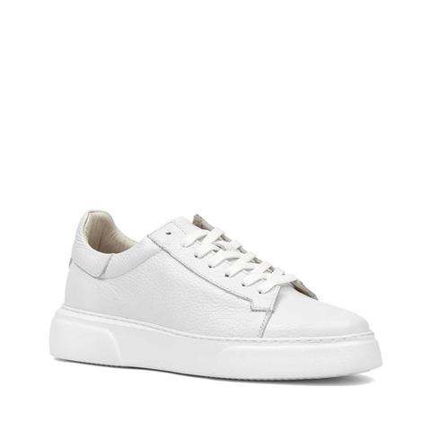 Erkek Beyaz Bağcıklı Kalın Tabanlı Deri Sneaker