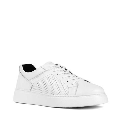 Erkek Beyaz Bağcıklı Kalın Tabanlı Deri Sneaker