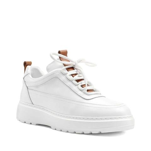 Erkek Beyaz Bağcıklı Kalın Tabanlı Deri Sneaker